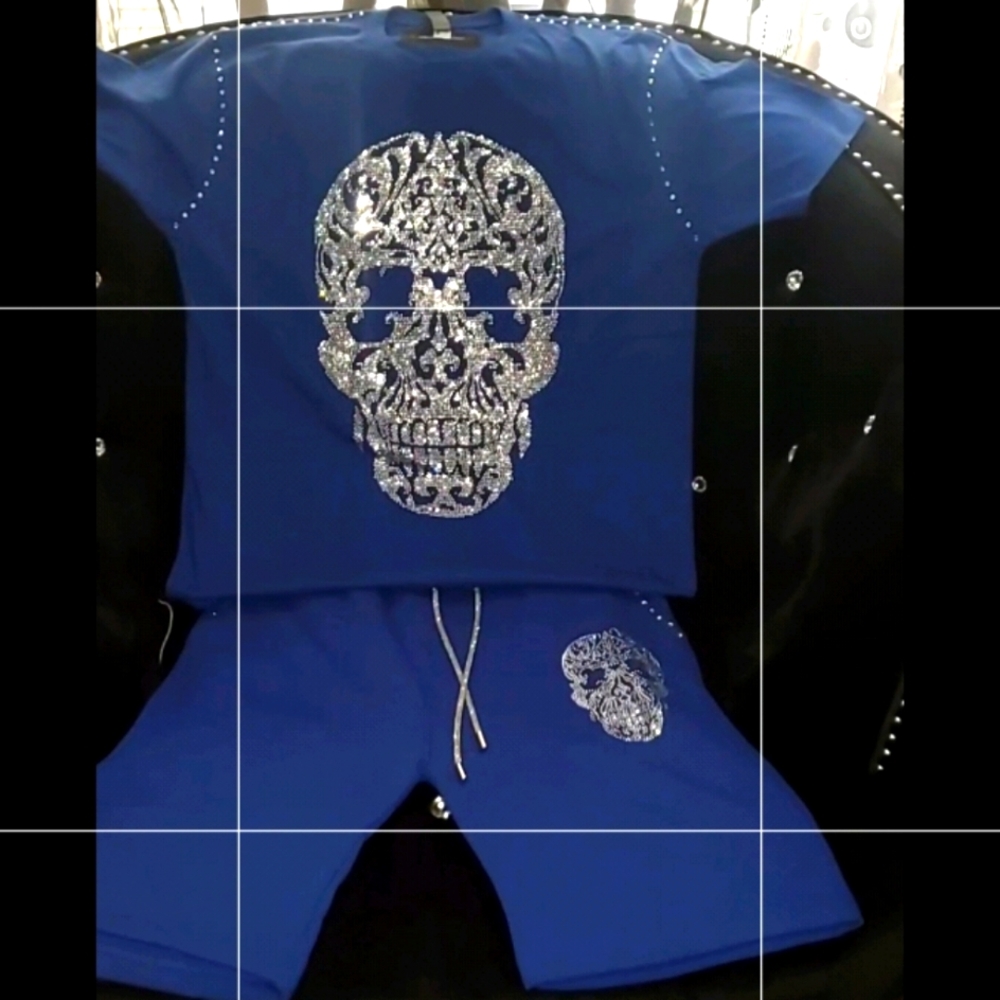 Custom Rhinestone Skull Short Set